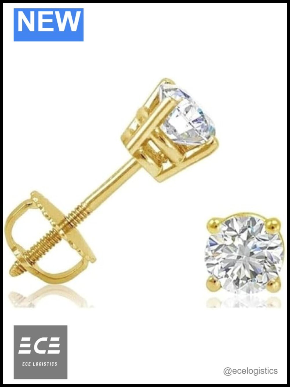 1/2 ct Moissanite Solitaire Stud Earrings 925 Sterling Silver 14K Yellow Gold